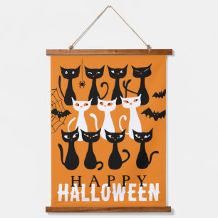Spooky schattig kat silhouet Happy Halloween Hangend Wandkleed