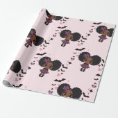 Spooky schattig paarse meisje afro-puff patroon cadeaupapier (Uitgerold)