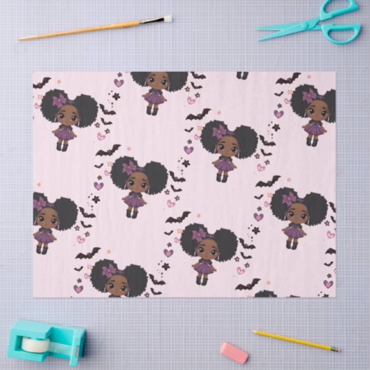 Spooky schattig paarse meisje afro-puff patroon tissuepapier (Craft)