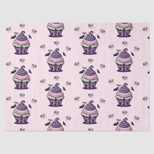 Spooky schattige Cupcake & Lollipops vleermuizen p Tissuepapier (Voorkant)