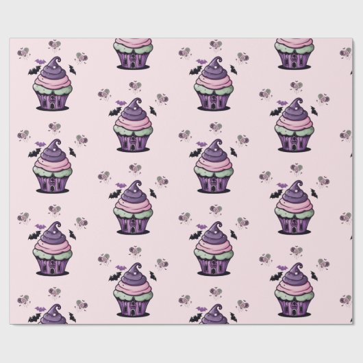 Spooky schattige Cupcake & Lollipops vleermuizen r Cadeaupapier (Vlak)