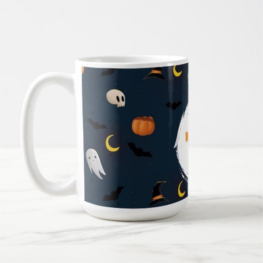 Spooky Schattige Donkerblauw Happy Halloween Ghost Koffiemok (Links)