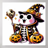 Spooky Schattige Frog Skeleton Halloween Poster (Voorkant)