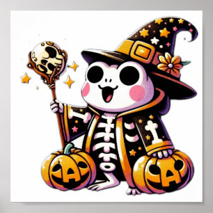 Spooky Schattige Frog Skeleton Halloween Poster