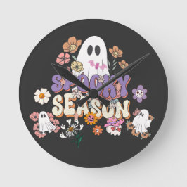 Spooky schattige geest met bloemen HalloweenWall C Ronde Klok