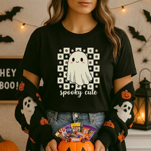 Spooky Schattige Ghost Checkerboard T-shirt