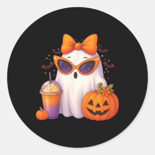 Spooky Schattige Ghost Drink Pumpkin Iced Coffee H Ronde Sticker