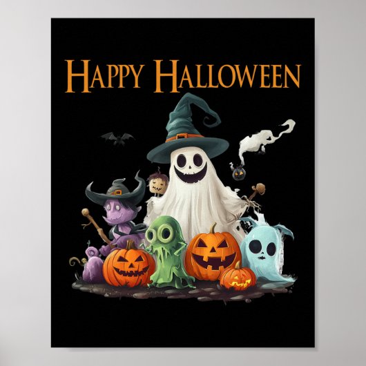 Spooky Schattige Ghost Halloween kostuum Happy Hal Poster (Voorkant)