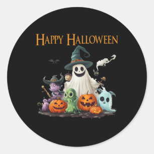 Spooky Schattige Ghost Halloween kostuum Happy Hal Ronde Sticker