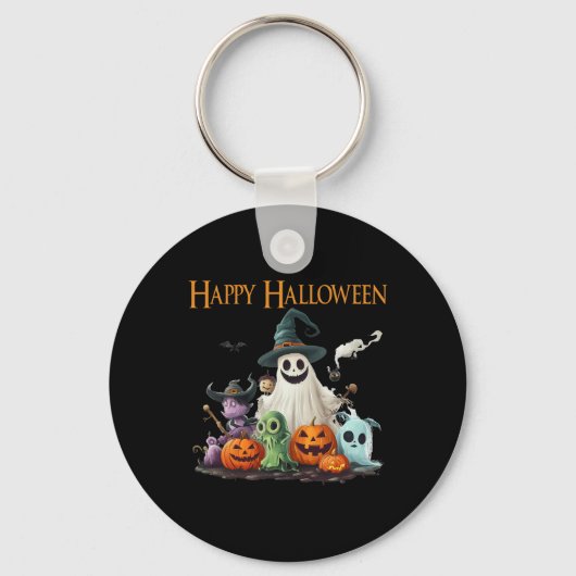 Spooky Schattige Ghost Halloween kostuum Happy Hal Sleutelhanger (Voorkant)