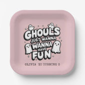 Spooky Schattige Ghost Halloween Verjaardag Roze Papieren Bordje (Voorkant)
