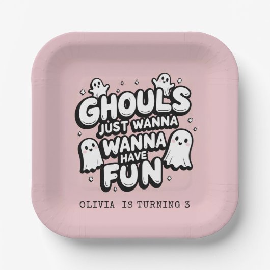 Spooky Schattige Ghost Halloween Verjaardag Roze Papieren Bordje (Voorkant)