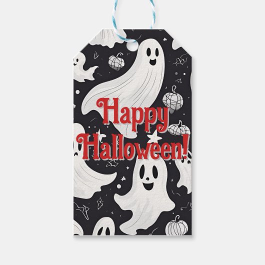 Spooky Schattige Ghost Halloween Zwart Wit Cadeaulabel (Voorkant)