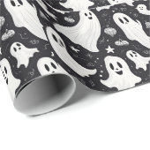 Spooky Schattige Ghost Halloween Zwart Wit Cadeaupapier (Rol Hoek)