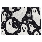 Spooky Schattige Ghost Halloween Zwart Wit Groot Cadeauzakje (Voorkant)