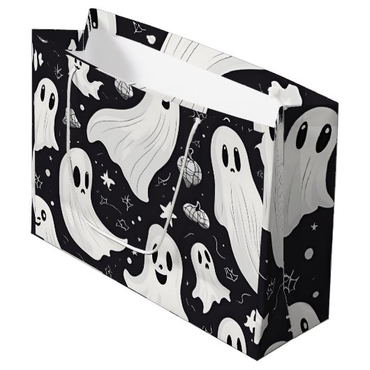 Spooky Schattige Ghost Halloween Zwart Wit Groot Cadeauzakje (Voorkant Gekanteld)