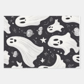 Spooky Schattige Ghost Halloween Zwart Wit Inpakpapier Vel (Voorkant 3)