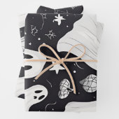 Spooky Schattige Ghost Halloween Zwart Wit Inpakpapier Vel (In situ)