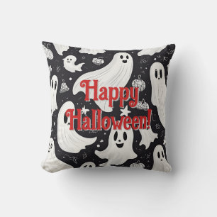 Spooky Schattige Ghost Halloween Zwart Wit Kussen