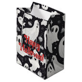Spooky Schattige Ghost Halloween Zwart Wit Medium Cadeauzakje (Voorkant Gekanteld)