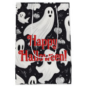 Spooky Schattige Ghost Halloween Zwart Wit Medium Cadeauzakje (Achterkant)