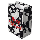 Spooky Schattige Ghost Halloween Zwart Wit Medium Cadeauzakje (Achterkant Gekanteld)