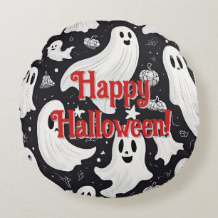 Spooky Schattige Ghost Halloween Zwart Wit Rond Kussen