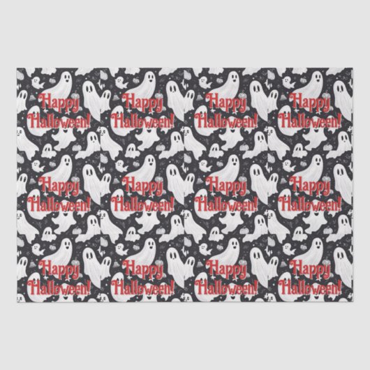 Spooky Schattige Ghost Halloween Zwart Wit Tissuepapier (Voorkant)
