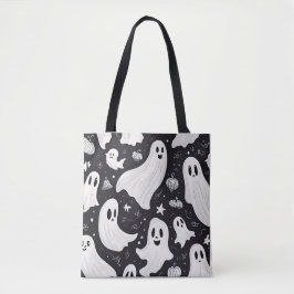 Spooky Schattige Ghost Halloween Zwart Wit Tote Bag