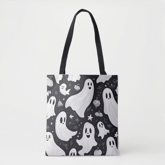 Spooky Schattige Ghost Halloween Zwart Wit Tote Bag (Voorkant)
