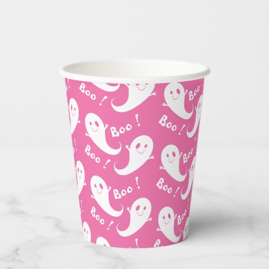 Spooky Schattige Ghost Pattern Halloween Roze Papi Papieren Bekers (Achterkant)