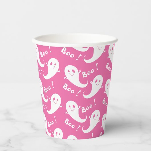 Spooky Schattige Ghost Pattern Halloween Roze Papi Papieren Bekers (Voorkant)