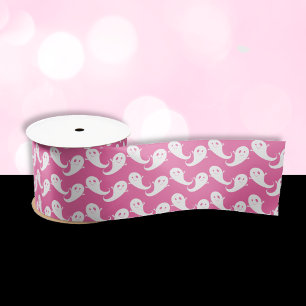 Spooky Schattige Ghost Pattern Pink Halloween Ribb Satijnen Lint