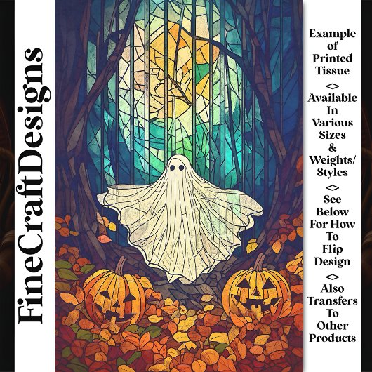 Spooky Schattige Glas in lood Ghost AB4 Decoupage Tissuepapier