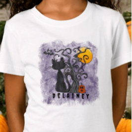 Spooky Schattige Halloween Black Cat Bat Naam Paar T-shirt