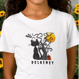 Spooky Schattige Halloween Black Cat Bat Naam T-shirt