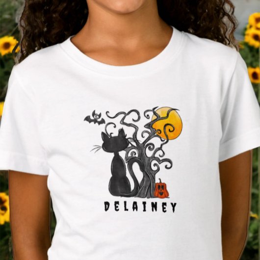 Spooky Schattige Halloween Black Cat Bat Naam T-shirt