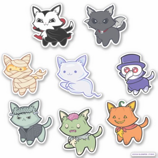 Spooky Schattige Halloween Cats Sticker Sheet (Voorkant)