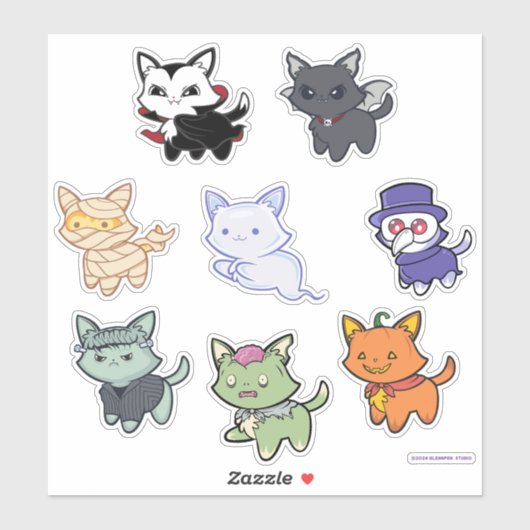 Spooky Schattige Halloween Cats Sticker Sheet (Vel)