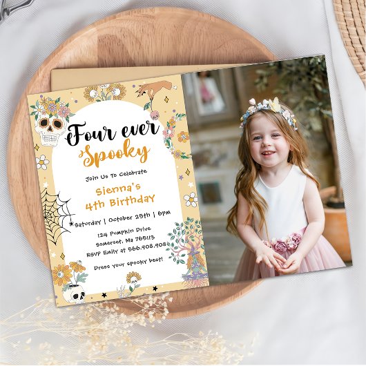 Spooky Schattige Halloween Ghost 4th Verjaardagsfo Kaart