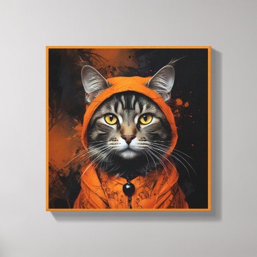 Spooky schattige Halloween kat in Vermomming Canvas Afdruk (Voorkant)