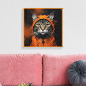Spooky schattige Halloween kat in Vermomming Canvas Afdruk (Insitu (Woonkamer))