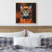 Spooky schattige Halloween kat in Vermomming Canvas Afdruk (Insitu (Slaapkamer))
