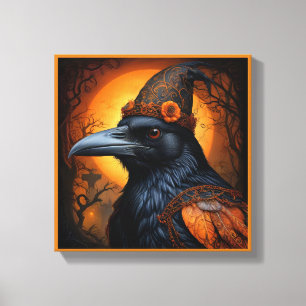 Spooky schattige Halloween kraai in Vermomming Canvas Afdruk