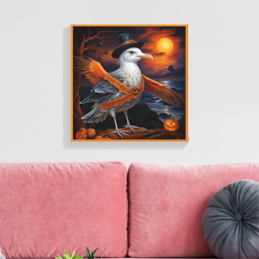 Spooky schattige Halloween meeuw in Vermomming Canvas Afdruk (Insitu (Woonkamer))