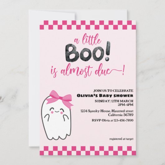 Spooky schattige kleine boo roze baby shower kaart (Voorkant)