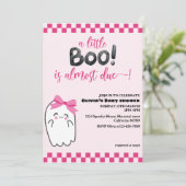 Spooky schattige kleine boo roze baby shower kaart (Staand voorkant)
