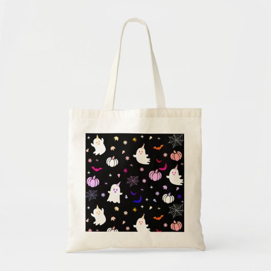 Spooky Schattige Kleurrijke Ghost Halloween Op Zwa Tote Bag (Voorkant)