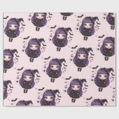 Spooky schattige paarse roze hekserig meisje patro cadeaupapier (Vlak)
