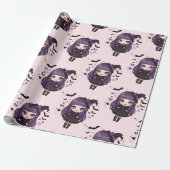 Spooky schattige paarse roze hekserig meisje patro cadeaupapier (Uitgerold)